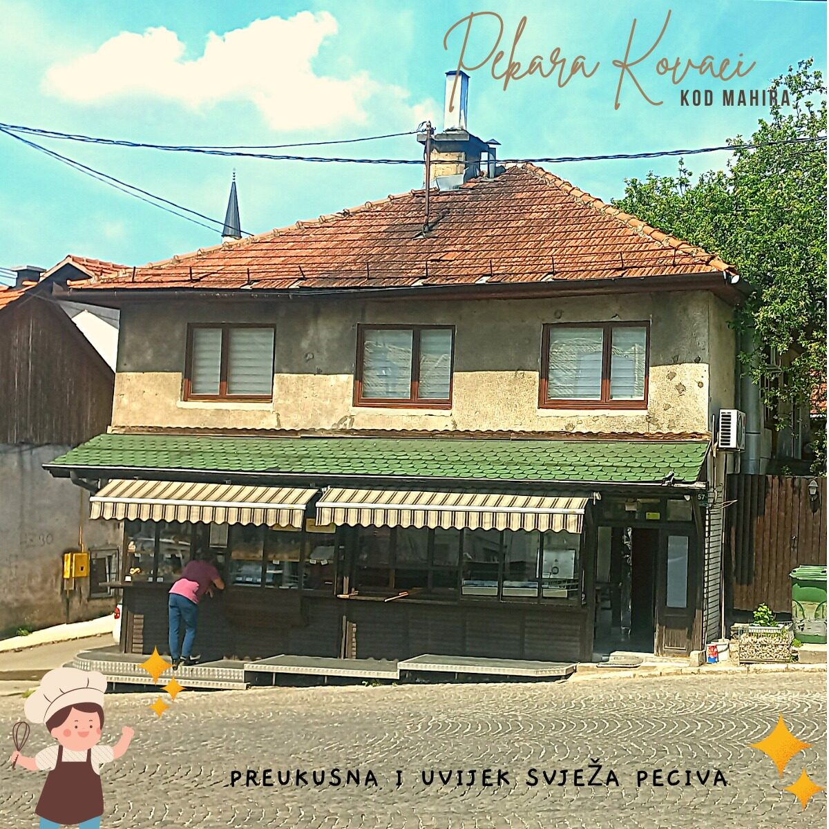 A counter at Pekara Mahir filled with fresh burek, sirnica, and other savoury pies.