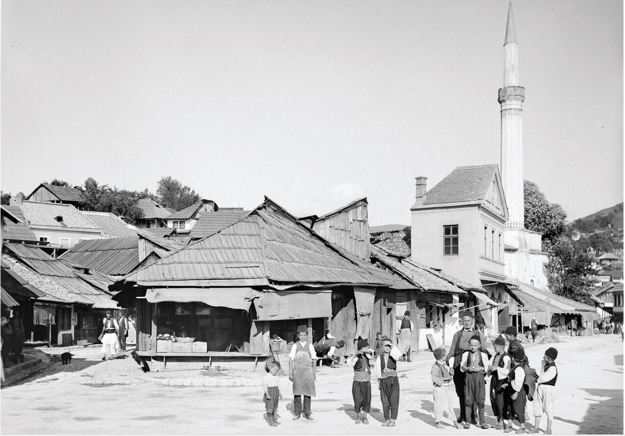 The Sarajevo čaršija in 1892 — the city the Edwardian British ladies Ross Cameron catalogues came to paint and describe.